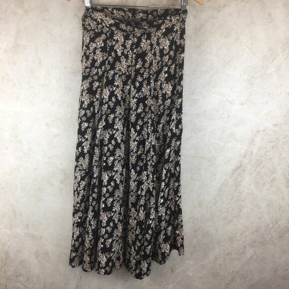 Vintage Studio Black and Tan Floral Maxi-Skirt  Size Large - Picture 1 of 14